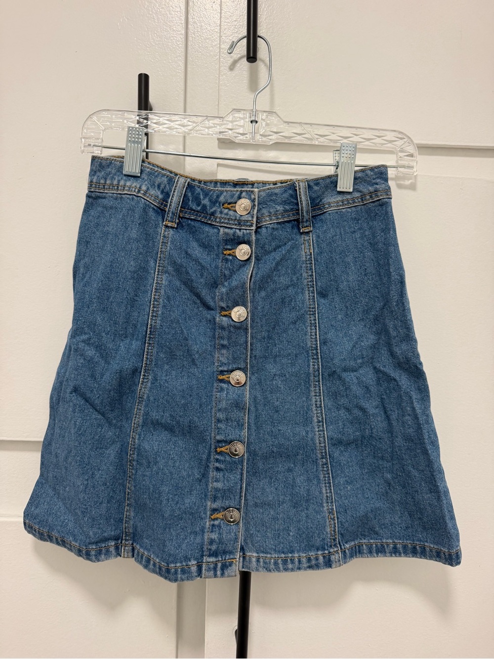Divided Blue Denim Button-Front Skater Skirt